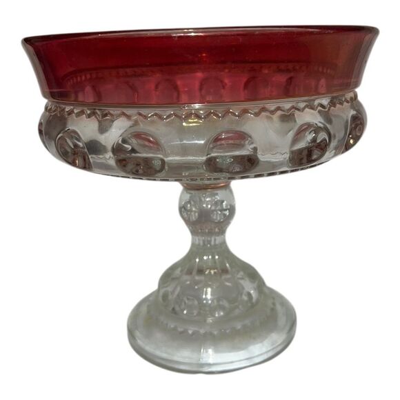 King's Crown Ruby Red Glass Thumbprint Footed Bowl Candy Dish Vintage - Picture 3 of 6